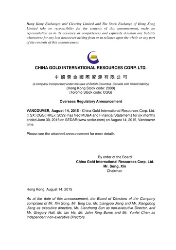 Thumbnail China Gold International Resources Half-year Report 2015-h1