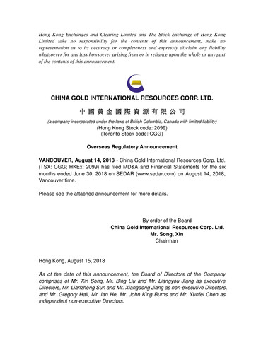 Thumbnail China Gold International Resources Half-year Report 2018-h1