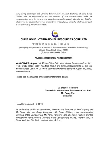 Thumbnail China Gold International Resources Half-year Report 2019-h1