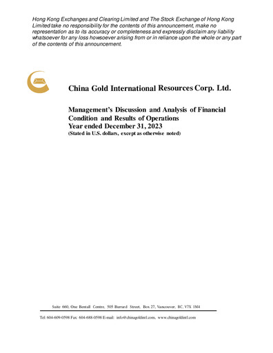 Thumbnail China Gold International Resources Quarterly Report 2023-q4
