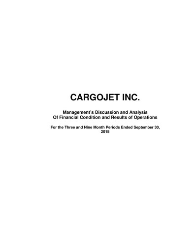Miniature Cargojet Rapport trimestriel 2018-q3