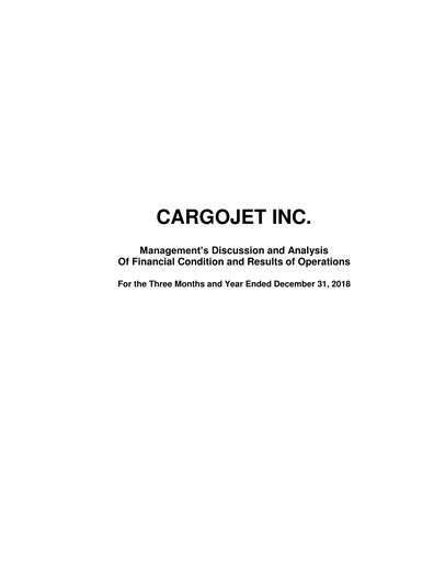 Miniature Cargojet Rapport trimestriel 2018-q4