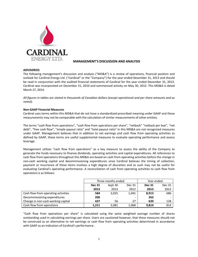 Vorschaubild Cardinal Energy Finanzbericht 2013