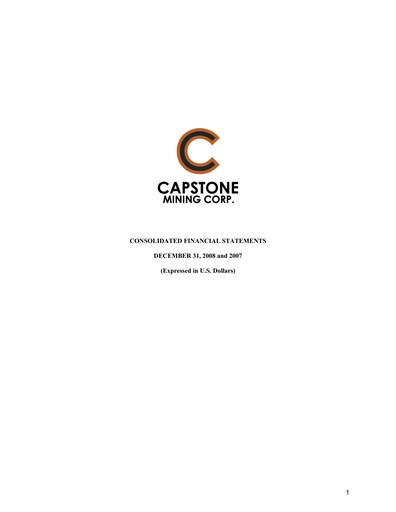 Thumbnail Capstone Copper Annual Report 2008