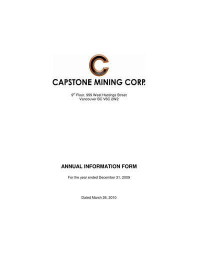 Thumbnail Capstone Copper Annual Report 2009