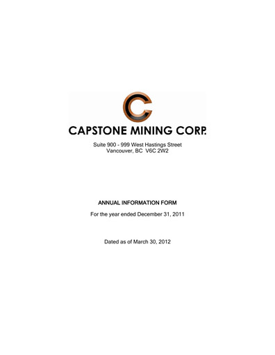 Thumbnail Capstone Copper Annual Report 2011