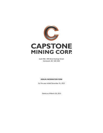 Thumbnail Capstone Copper Annual Report 2012