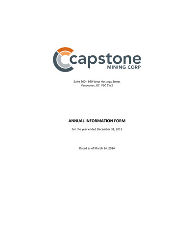 Thumbnail Capstone Copper Annual Report 2013