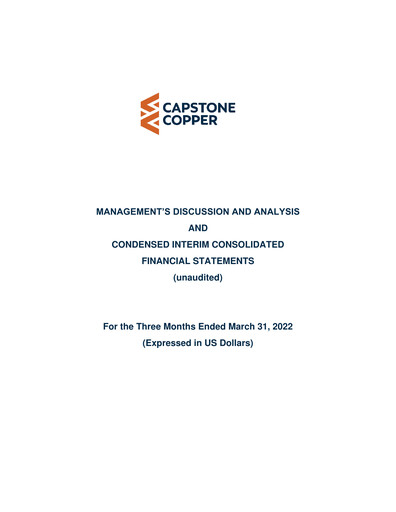 Thumbnail Capstone Copper Quarterly Report 2022-q1