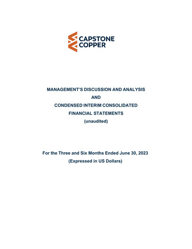 Thumbnail Capstone Copper Quarterly Report 2023-q2