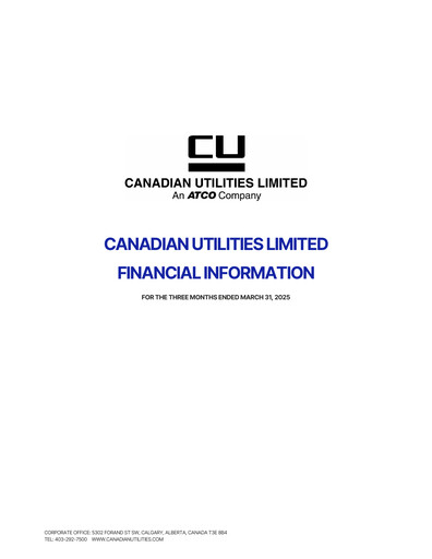 Thumbnail Canadian Utilities
 Quarterly Report 2025-q1