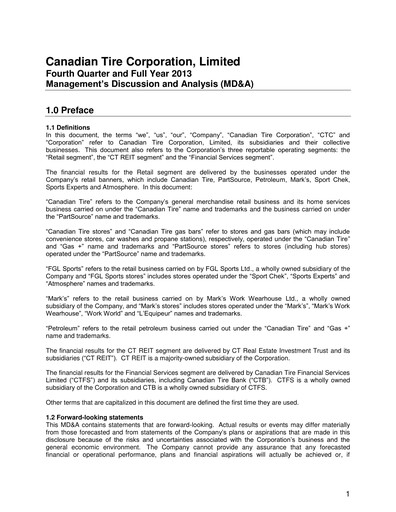 Thumbnail Canadian Tire Financial Statement 2013