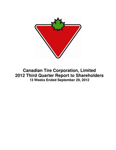 Thumbnail Canadian Tire Quarterly Report 2012-q3