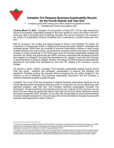Thumbnail Canadian Tire Sustainability Report 2011