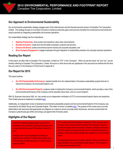 Thumbnail Canadian Tire Sustainability Report 2015