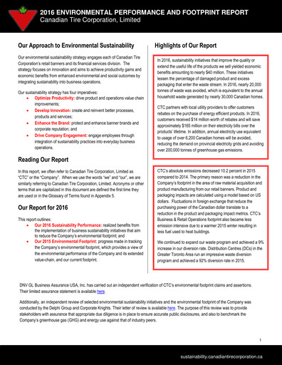 Thumbnail Canadian Tire Sustainability Report 2016