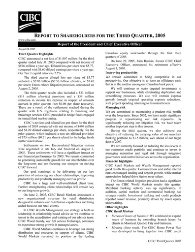 Vorschaubild CIBC (Canadian Imperial Bank of Commerce) Quartalsbericht 2005-q3