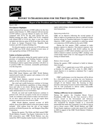 Vorschaubild CIBC (Canadian Imperial Bank of Commerce) Quartalsbericht 2006-q1