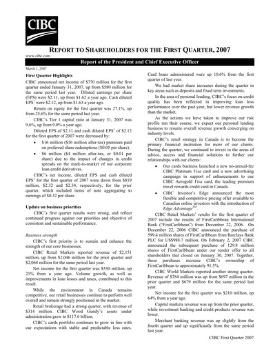 Vorschaubild CIBC (Canadian Imperial Bank of Commerce) Quartalsbericht 2007-q1