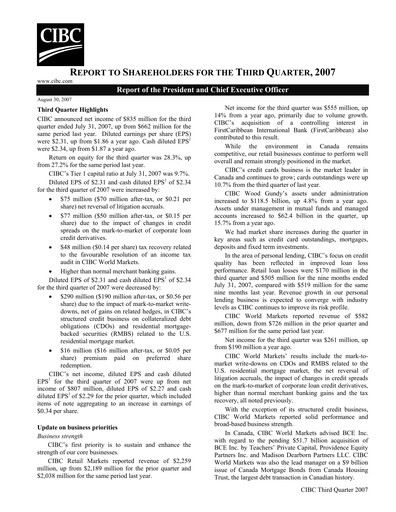 Vorschaubild CIBC (Canadian Imperial Bank of Commerce) Quartalsbericht 2007-q3