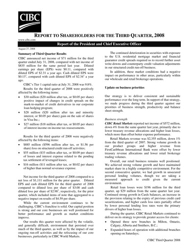 Vorschaubild CIBC (Canadian Imperial Bank of Commerce) Quartalsbericht 2008-q3