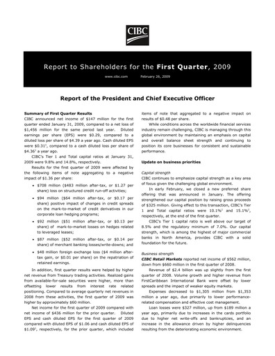 Vorschaubild CIBC (Canadian Imperial Bank of Commerce) Quartalsbericht 2009-q1