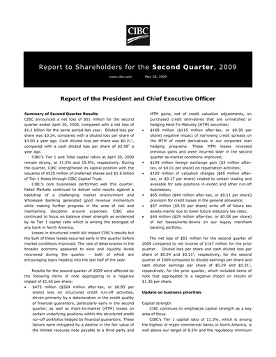 Vorschaubild CIBC (Canadian Imperial Bank of Commerce) Quartalsbericht 2009-q2