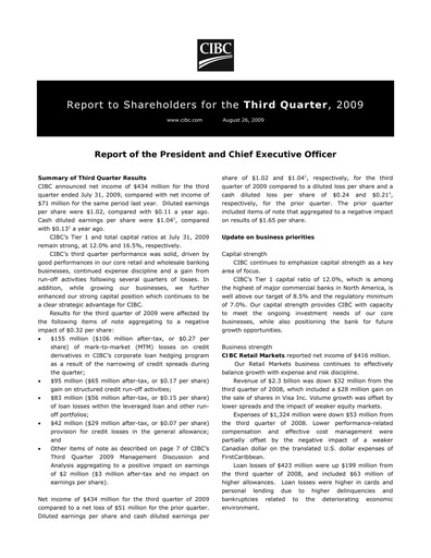 Vorschaubild CIBC (Canadian Imperial Bank of Commerce) Quartalsbericht 2009-q3