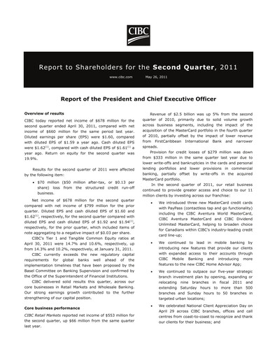 Vorschaubild CIBC (Canadian Imperial Bank of Commerce) Quartalsbericht 2011-q2