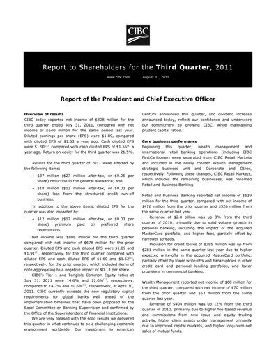 Vorschaubild CIBC (Canadian Imperial Bank of Commerce) Quartalsbericht 2011-q3
