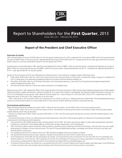 Vorschaubild CIBC (Canadian Imperial Bank of Commerce) Quartalsbericht 2013-q1