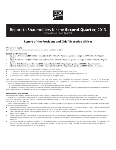 Vorschaubild CIBC (Canadian Imperial Bank of Commerce) Quartalsbericht 2013-q2