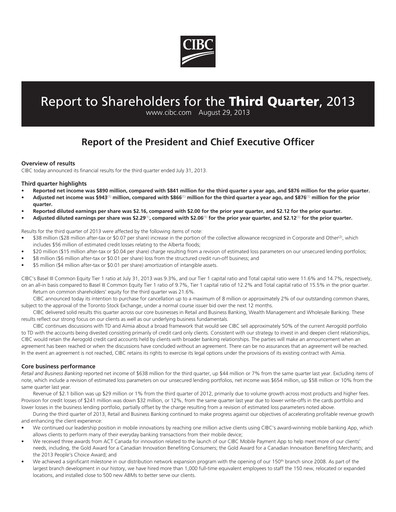 Vorschaubild CIBC (Canadian Imperial Bank of Commerce) Quartalsbericht 2013-q3