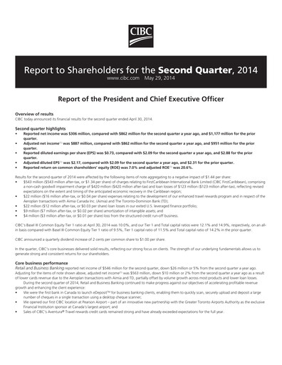Vorschaubild CIBC (Canadian Imperial Bank of Commerce) Quartalsbericht 2014-q2