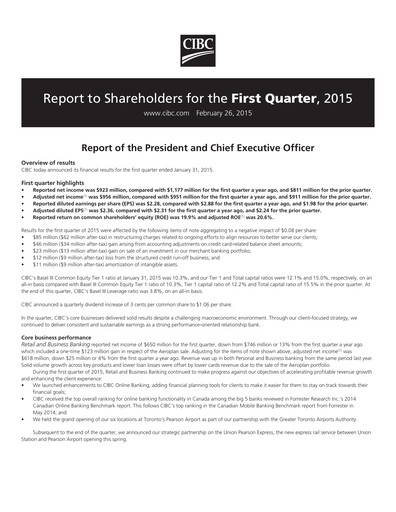 Vorschaubild CIBC (Canadian Imperial Bank of Commerce) Quartalsbericht 2015-q1