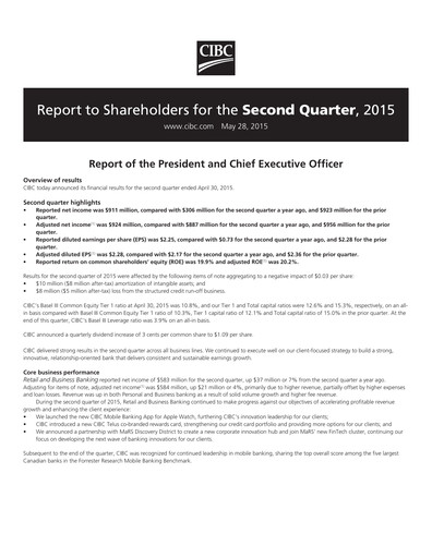 Vorschaubild CIBC (Canadian Imperial Bank of Commerce) Quartalsbericht 2015-q2