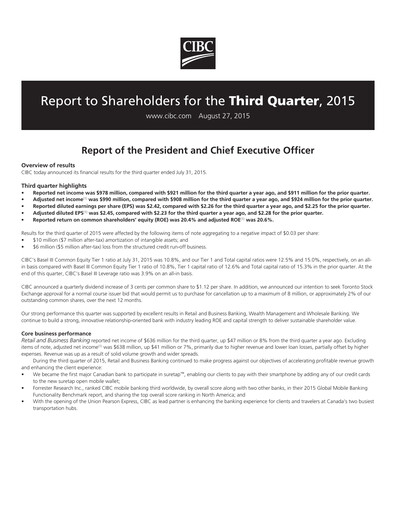 Vorschaubild CIBC (Canadian Imperial Bank of Commerce) Quartalsbericht 2015-q3