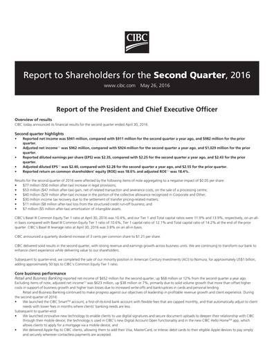 Vorschaubild CIBC (Canadian Imperial Bank of Commerce) Quartalsbericht 2016-q2