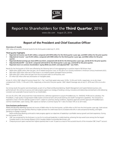Vorschaubild CIBC (Canadian Imperial Bank of Commerce) Quartalsbericht 2016-q3