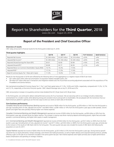 Vorschaubild CIBC (Canadian Imperial Bank of Commerce) Quartalsbericht 2018-q3