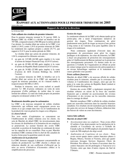 Vorschaubild CIBC (Canadian Imperial Bank of Commerce) Quartalsbericht 2005-q1