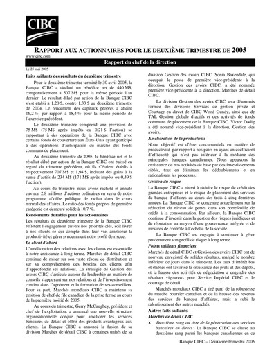 Vorschaubild CIBC (Canadian Imperial Bank of Commerce) Quartalsbericht 2005-q2