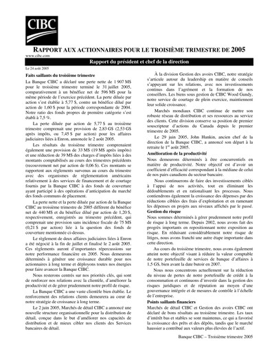 Vorschaubild CIBC (Canadian Imperial Bank of Commerce) Quartalsbericht 2005-q3