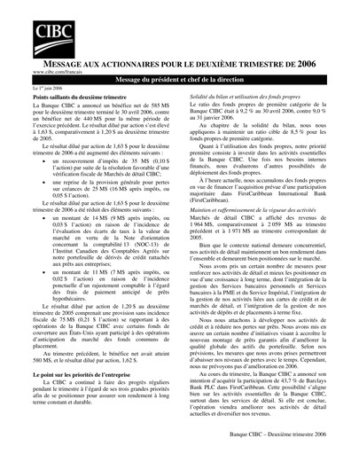 Vorschaubild CIBC (Canadian Imperial Bank of Commerce) Quartalsbericht 2006-q2