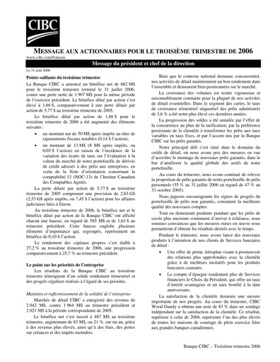 Vorschaubild CIBC (Canadian Imperial Bank of Commerce) Quartalsbericht 2006-q3