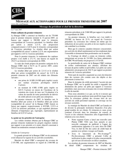 Vorschaubild CIBC (Canadian Imperial Bank of Commerce) Quartalsbericht 2007-q1