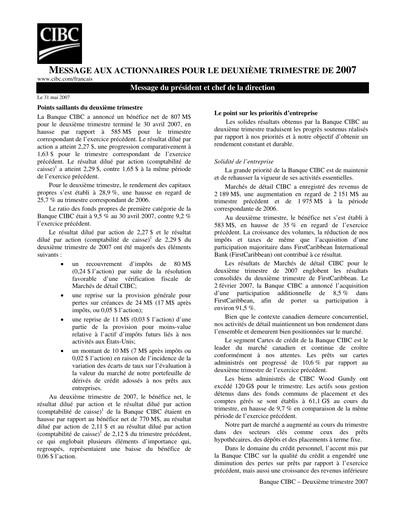 Vorschaubild CIBC (Canadian Imperial Bank of Commerce) Quartalsbericht 2007-q2