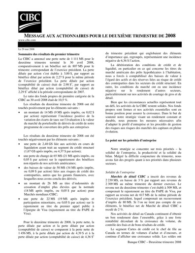 Vorschaubild CIBC (Canadian Imperial Bank of Commerce) Quartalsbericht 2008-q2