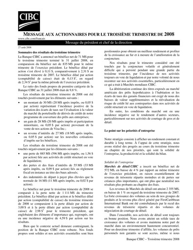 Vorschaubild CIBC (Canadian Imperial Bank of Commerce) Quartalsbericht 2008-q3