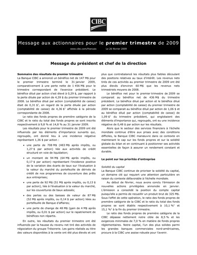Vorschaubild CIBC (Canadian Imperial Bank of Commerce) Quartalsbericht 2009-q1